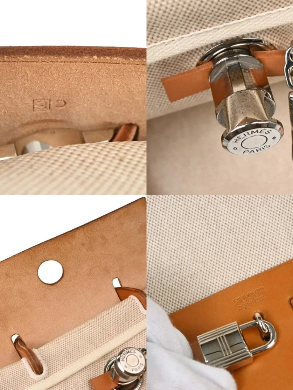 Hermes Beige Brown Toile H Herbag a Dos 2 in 1 Backpack C□E 168480